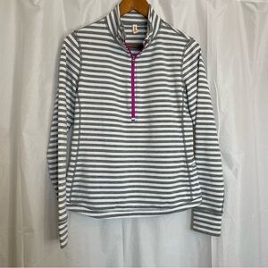 LUCY Women’s Gray White Stripe Half Zip Long Sleeve Pullover Sweatshirt Medium